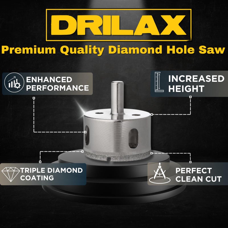Drilax 2-1/2 Inch Diamond Hole Saw | 1-1/8" Depth of Cut | for Ceramic, Porcelain Tile, Glass & Stone | Perfect for Faucet, Drain, Shower Holes - Image 3